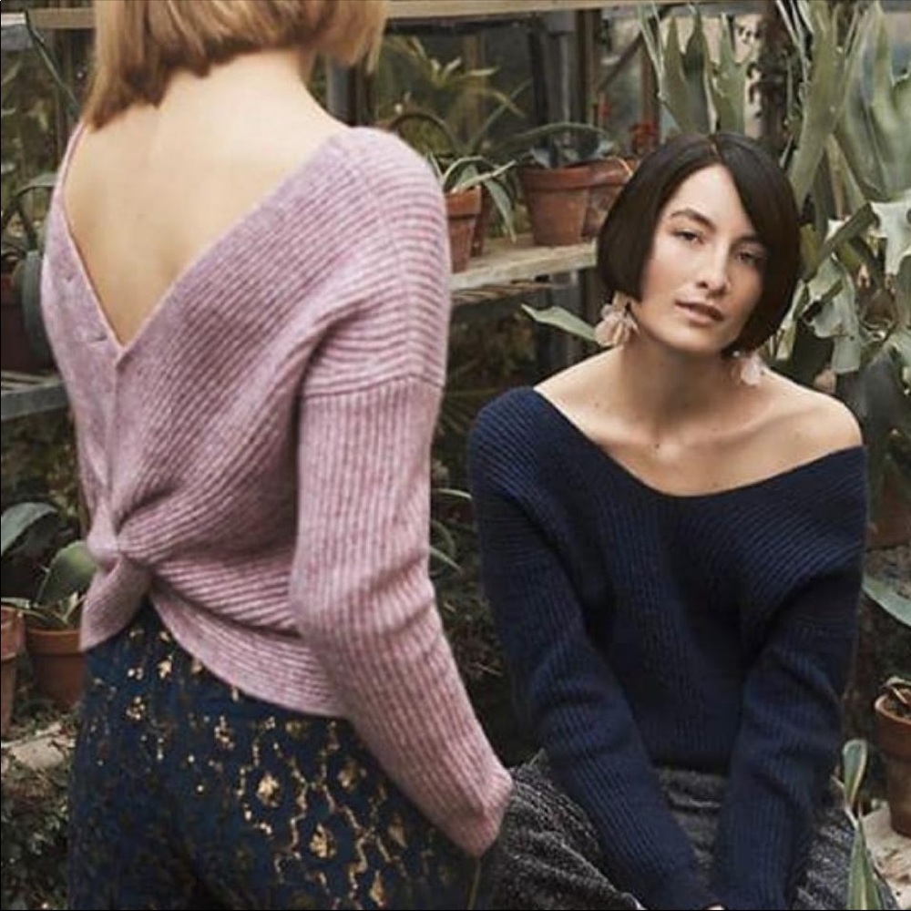 Anthropologie twist tie back navy sweater